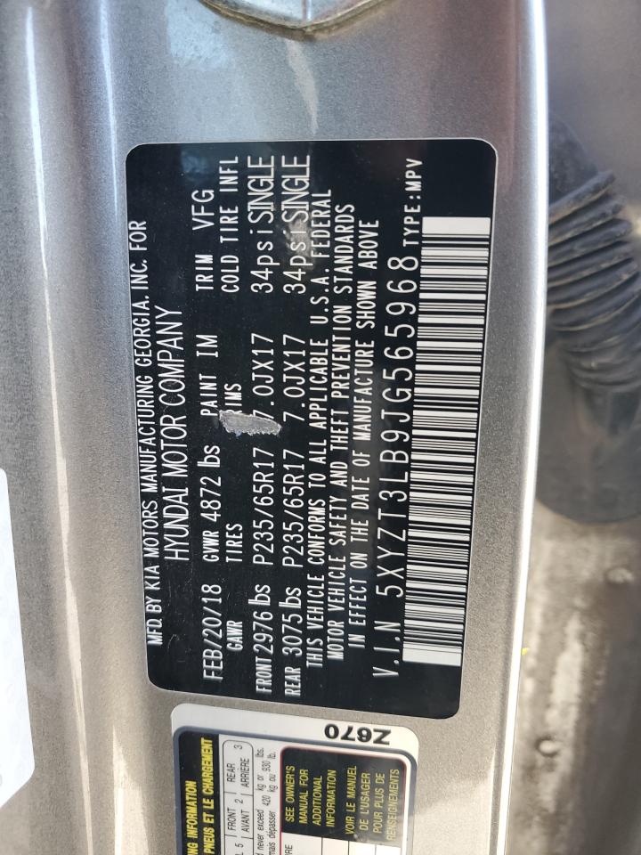 2018 Hyundai Santa Fe VIN 5XYZT3LB9JG565968 Copart auction photo, front end damage thumbnail 15