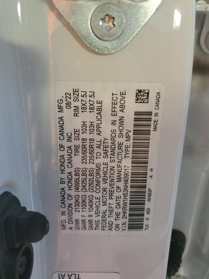 2022 Honda CR-V VIN 2HKRW1H53NH409017 Copart auction photo, front end / rear end damage thumbnail 13