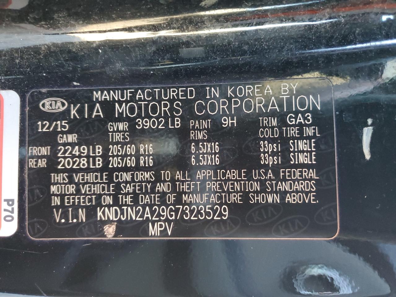 2016 KIA Soul VIN KNDJN2A29G7323529 Copart auction photo, front end / undercarriage damage thumbnail 12