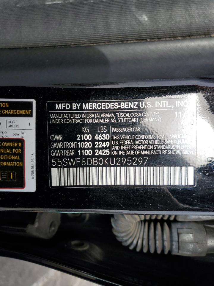 2019 Mercedes-Benz C-klasse VIN 55SWF8DB0KU295297 Copart auction photo, front end / undercarriage damage thumbnail 12