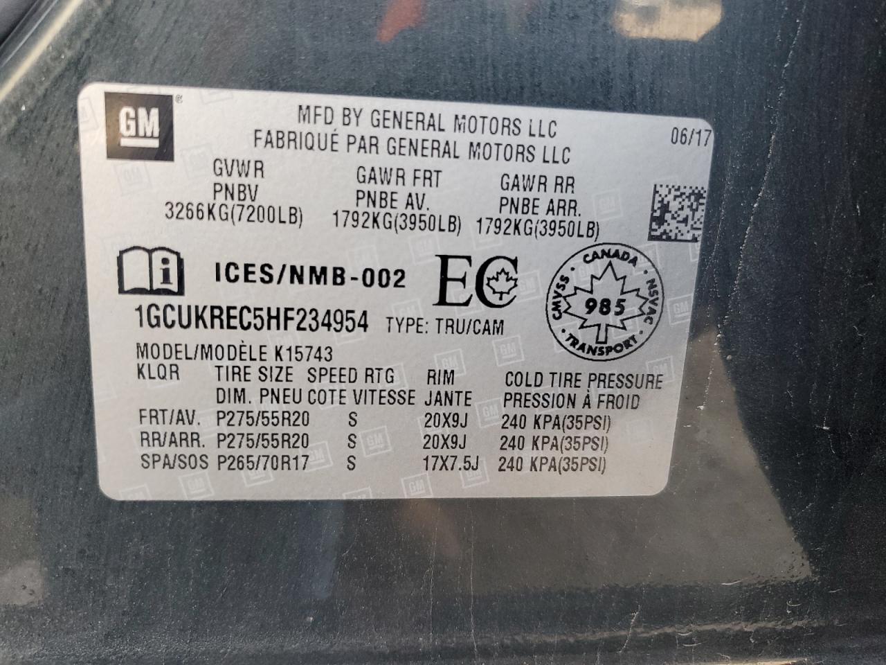2017 Chevrolet Silverado VIN 1GCUKREC5HF234954 Copart auction photo, front end damage thumbnail 12