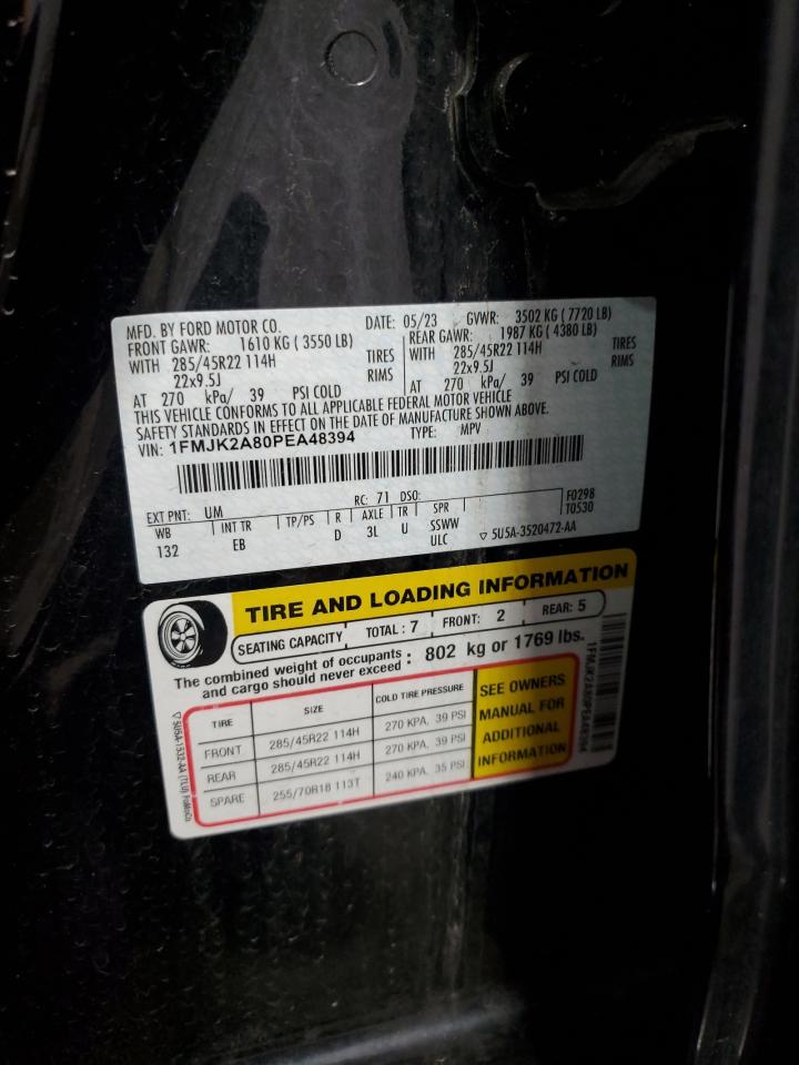 2023 Ford Expedition VIN 1FMJK2A80PEA48394 Copart auction photo, front end / rear end damage thumbnail 14