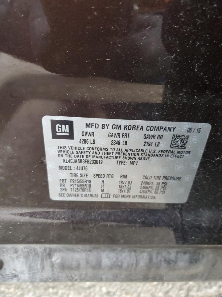 2015 Buick Encore VIN KL4CJASB3FB233019 Copart auction photo, front end damage thumbnail 13