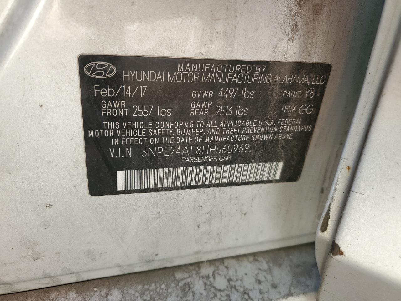 2017 Hyundai Sonata VIN 5NPE24AF8HH560969 Copart auction photo, vandalism / rear end damage thumbnail 12