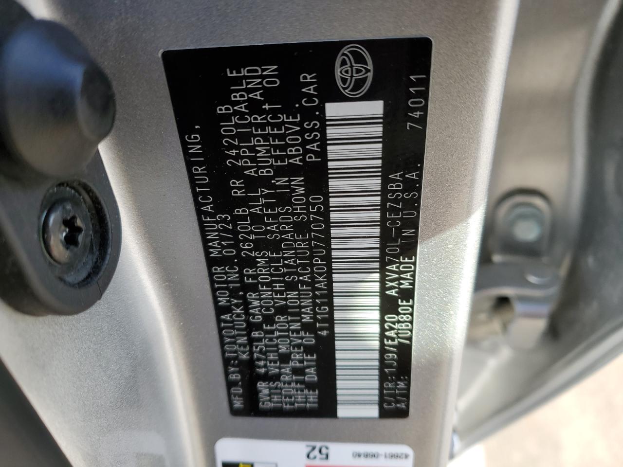 2023 Toyota Camry VIN 4T1G11AK0PU770750 Copart auction photo, rear end damage thumbnail 13