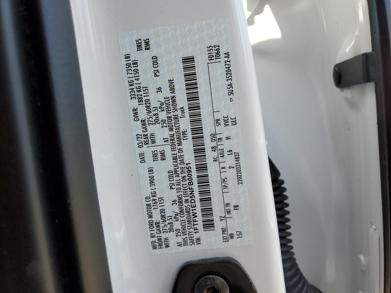 2022 Ford F-150 VIN 1FTFW1ED5NFB00951 Copart auction photo, minor dent/scratches damage thumbnail 12