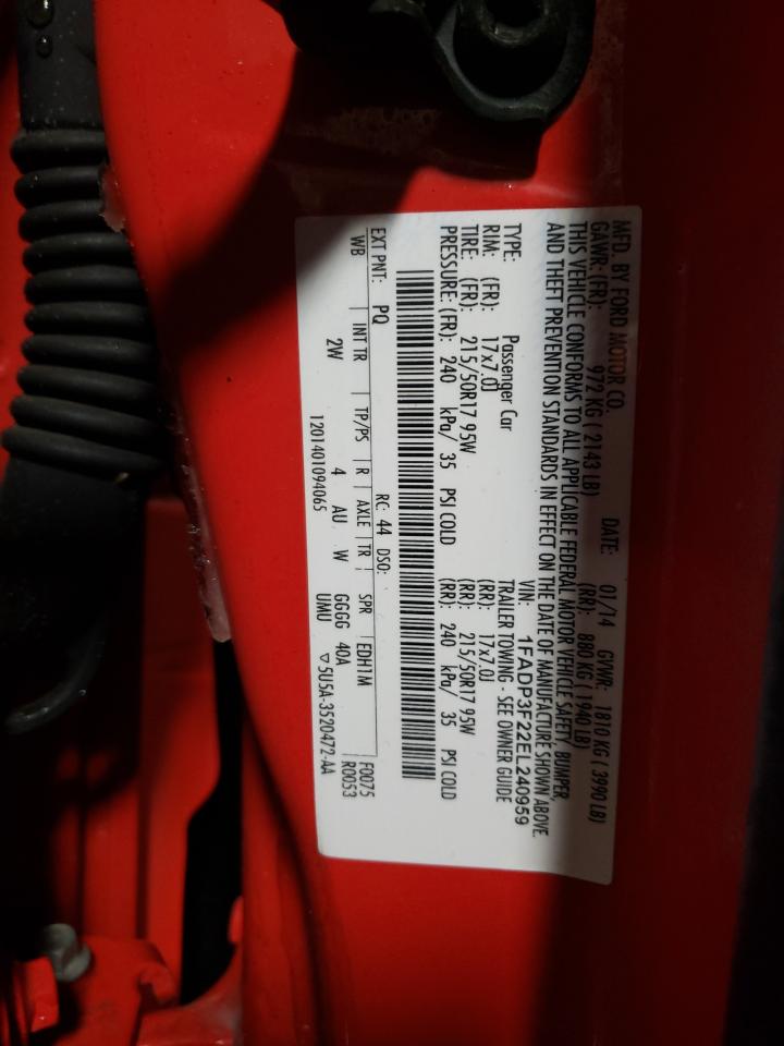 2014 Ford Focus VIN 1FADP3F22EL240959 Copart auction photo, front end damage thumbnail 12