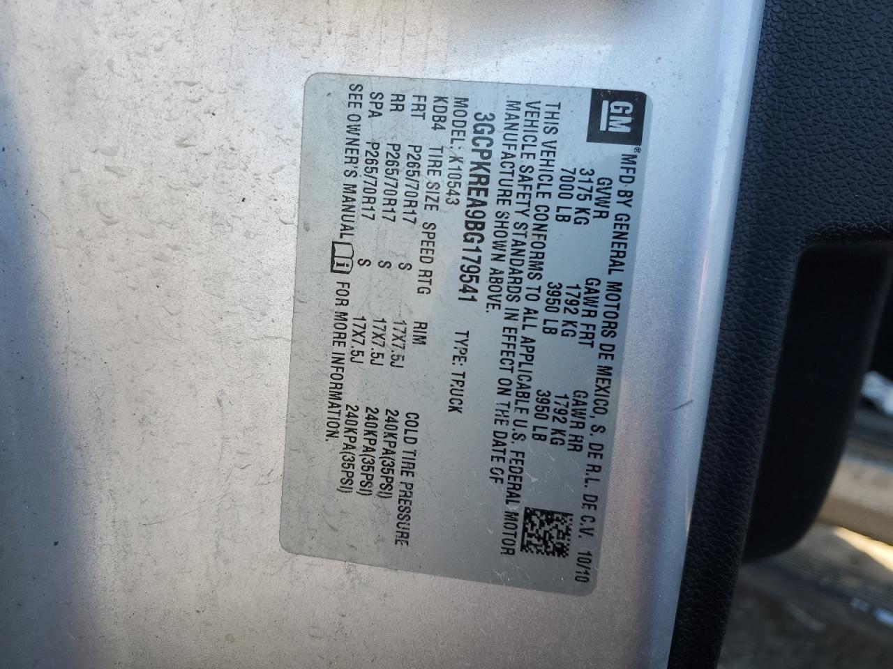 2011 Chevrolet Silverado VIN 3GCPKREA9BG179541 Copart auction photo, all over damage thumbnail 13