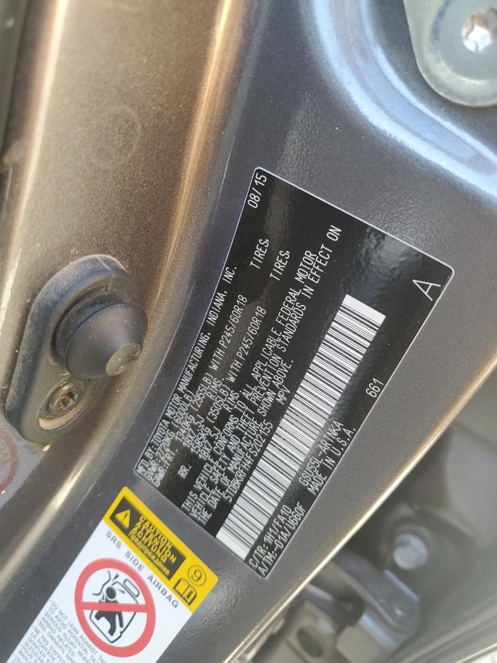 2015 Toyota Highlander VIN 5TDBKRFH4FS202155 Copart auction photo, front end damage thumbnail 12