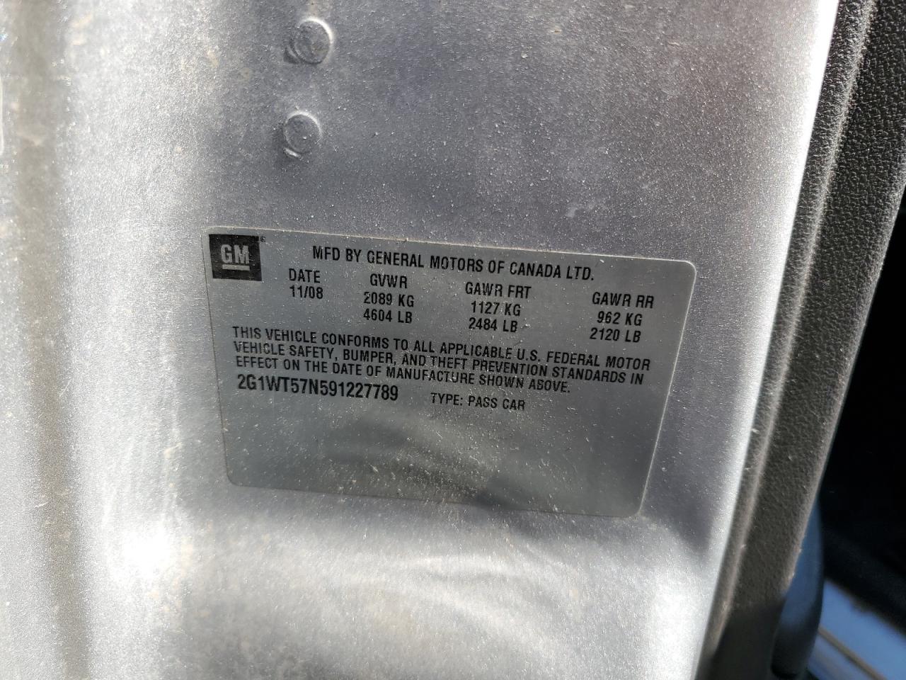 2009 Chevrolet Impala VIN 2G1WT57N591227789 Copart auction photo, front end / side damage thumbnail 15