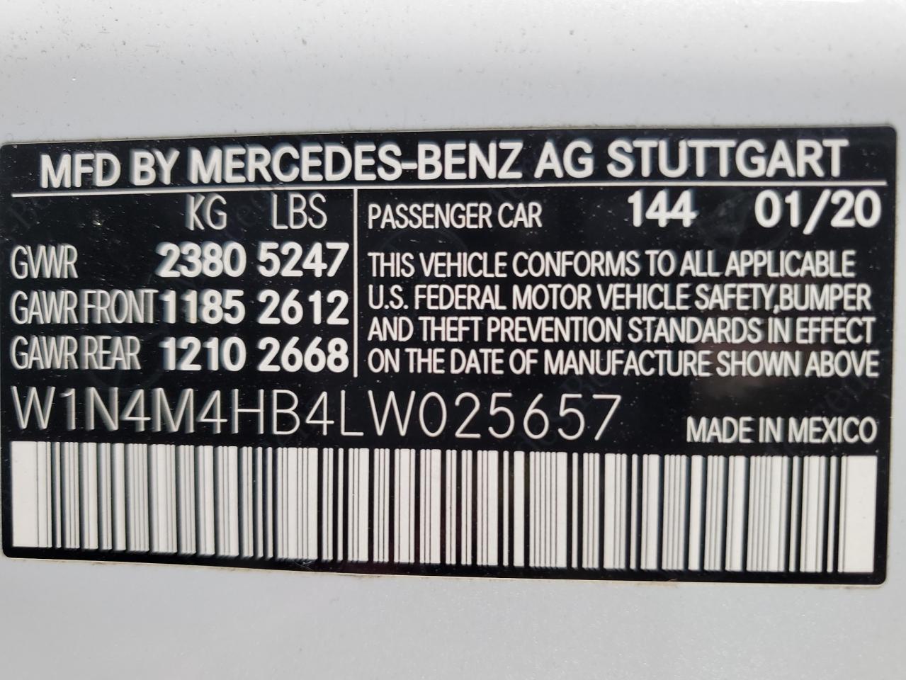 2020 Mercedes-Benz GLB VIN W1N4M4HB4LW025657 Copart auction photo, front end damage thumbnail 14