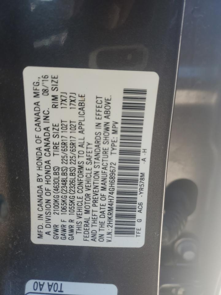 2016 Honda CR-V VIN 2HKRM4H74GH689672 Copart auction photo, front end / side damage thumbnail 13