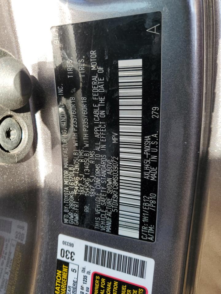2021 Toyota Sienna VIN 5TDXSKFC8MS039072 Copart auction photo, front end damage thumbnail 15