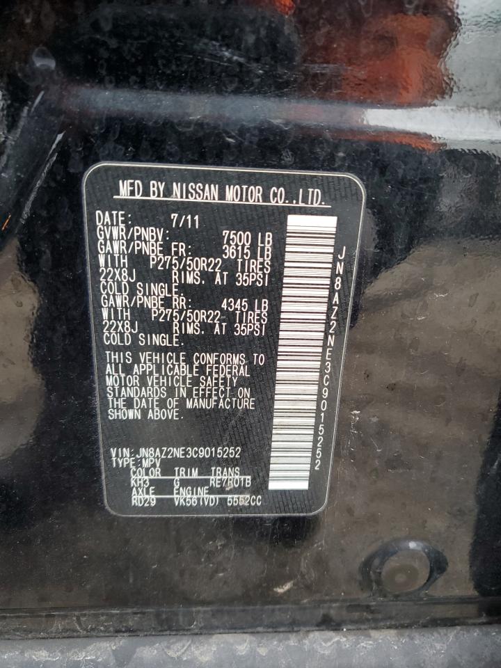 2012 Infiniti QX56 VIN JN8AZ2NE3C9015252 Copart auction photo, all over damage thumbnail 15