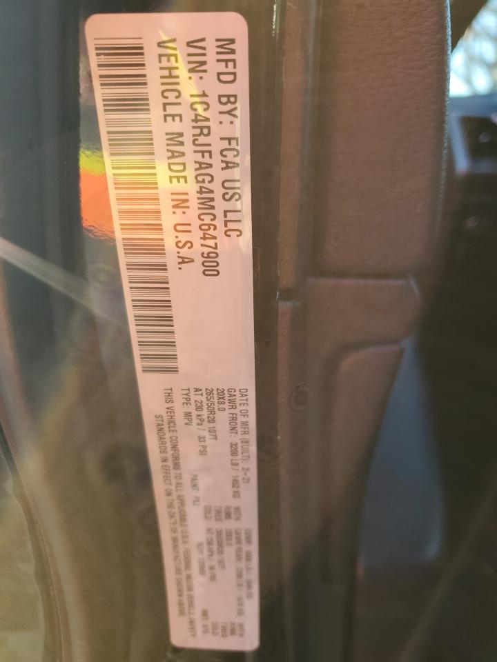 2021 Jeep Grand Cherokee VIN 1C4RJFAG4MC647900 Copart auction photo, side / front end damage thumbnail 13