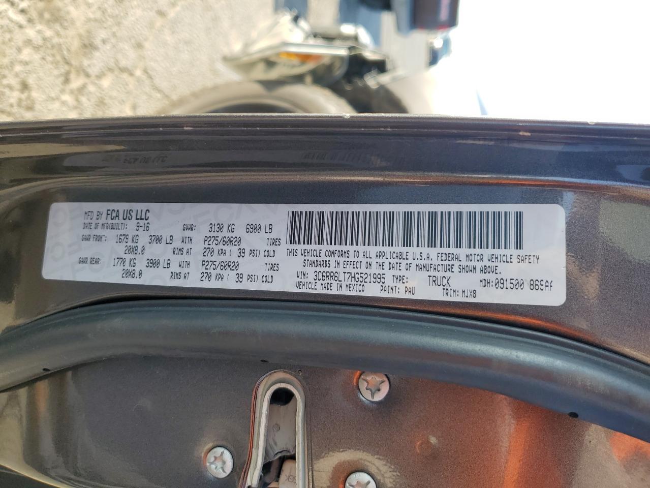 2017 RAM 1500 VIN 3C6RR6LT7HG521995 Copart auction photo, front end damage thumbnail 12
