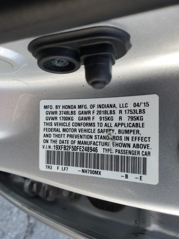 2015 Honda Civic VIN 19XFB2F50FE248946 Copart auction photo, rear end / side damage thumbnail 14