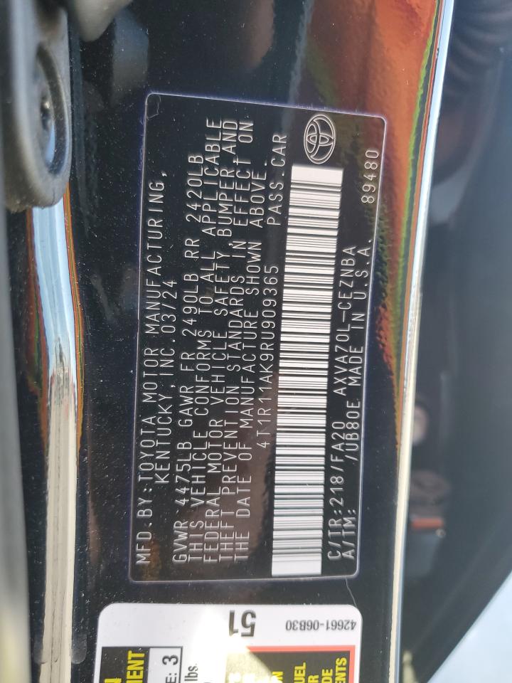 2024 Toyota Camry VIN 4T1R11AK9RU909365 Copart auction photo, rear end / side damage thumbnail 13