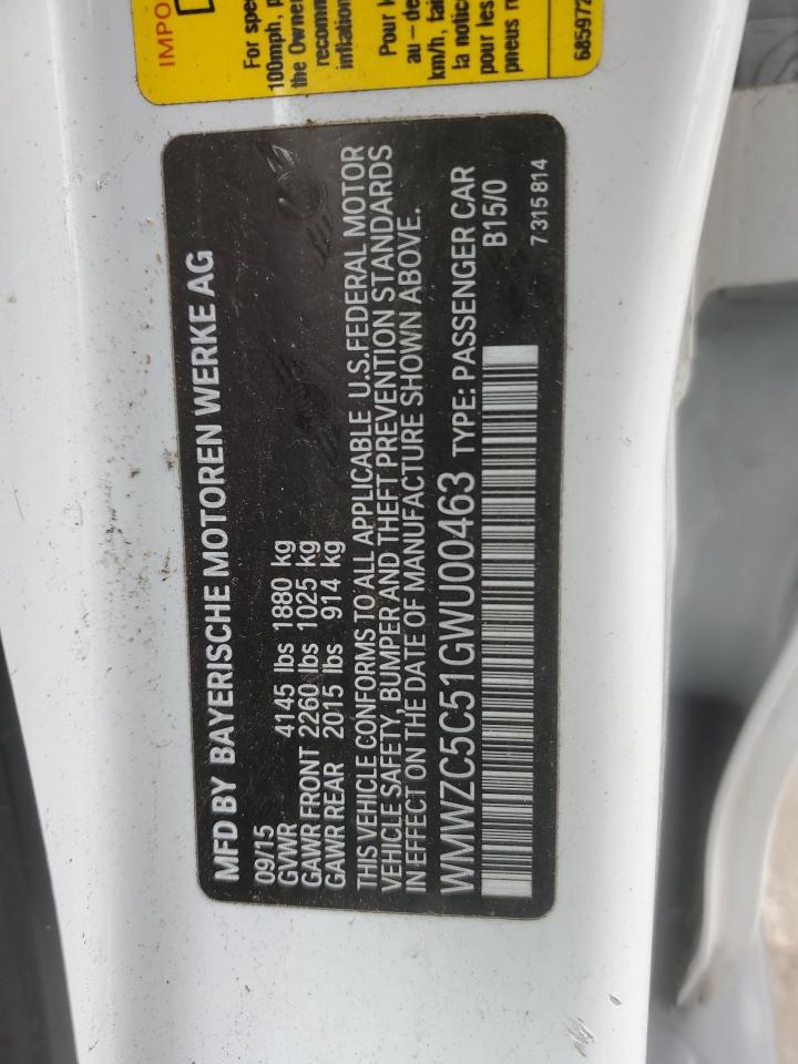 2016 MINI Cooper VIN WMWZC5C51GWU00463 Copart auction photo, all over / front end damage thumbnail 12
