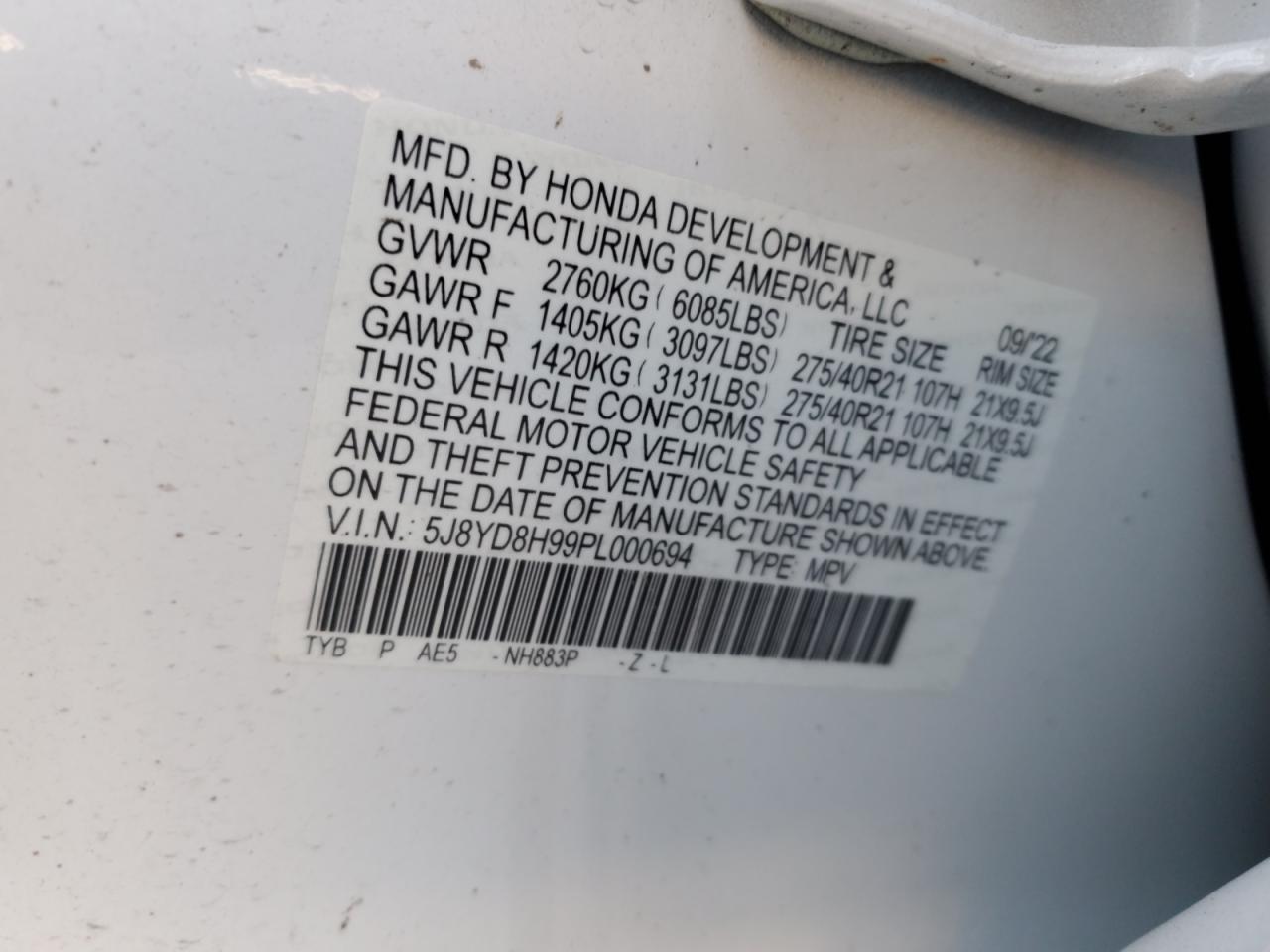 2023 Acura MDX VIN 5J8YD8H99PL000694 Copart auction photo, all over / undercarriage damage thumbnail 14
