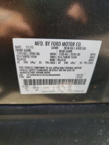 2016 Ford Explorer VIN 1FM5K8GT6GGB49086 Copart auction photo, front end damage thumbnail 12
