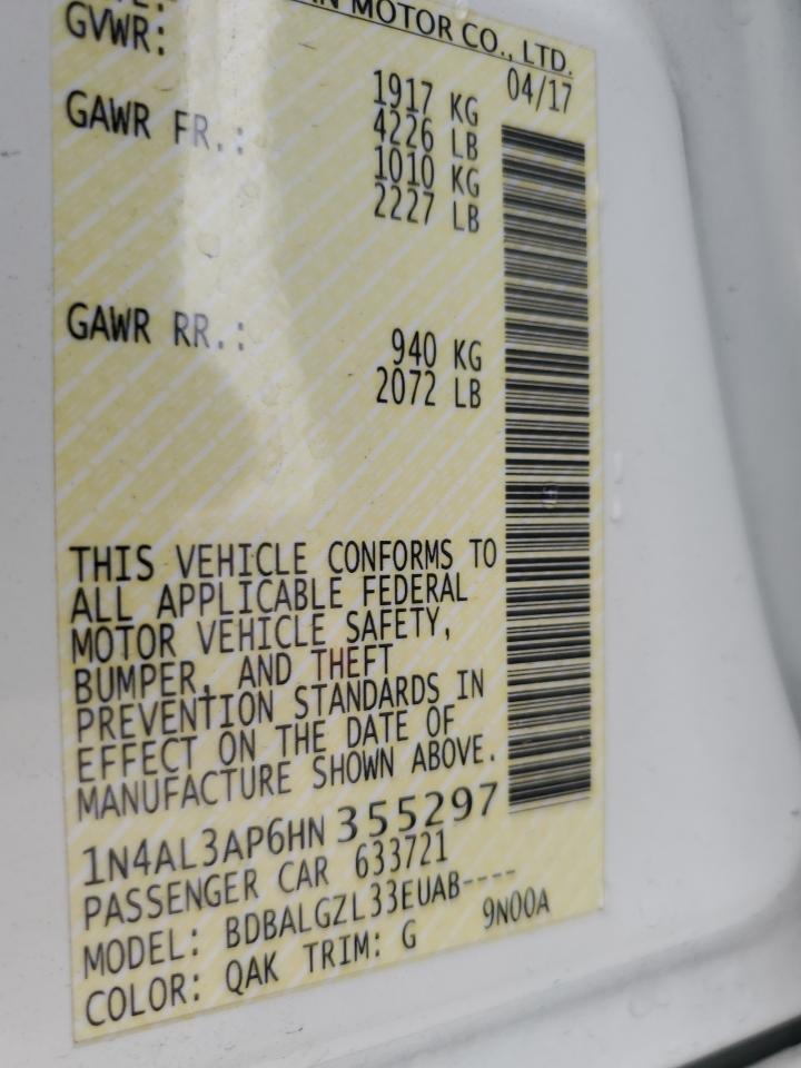 2017 Nissan Altima VIN 1N4AL3AP6HN355297 Copart auction photo, all over damage thumbnail 12
