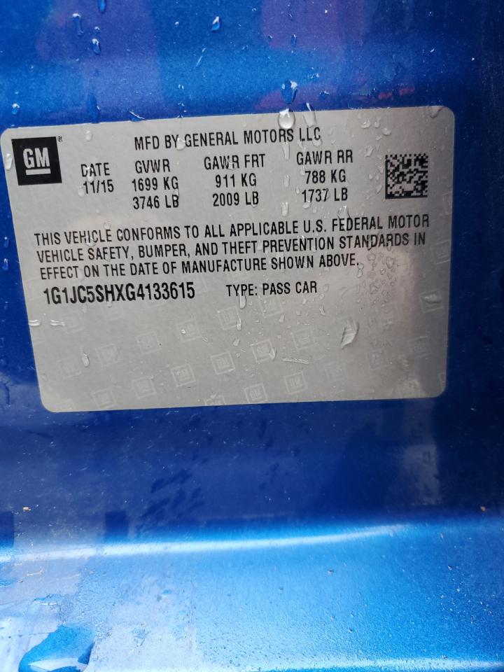2016 Chevrolet Sonic VIN 1G1JC5SHXG4133615 Copart auction photo, front end damage thumbnail 12