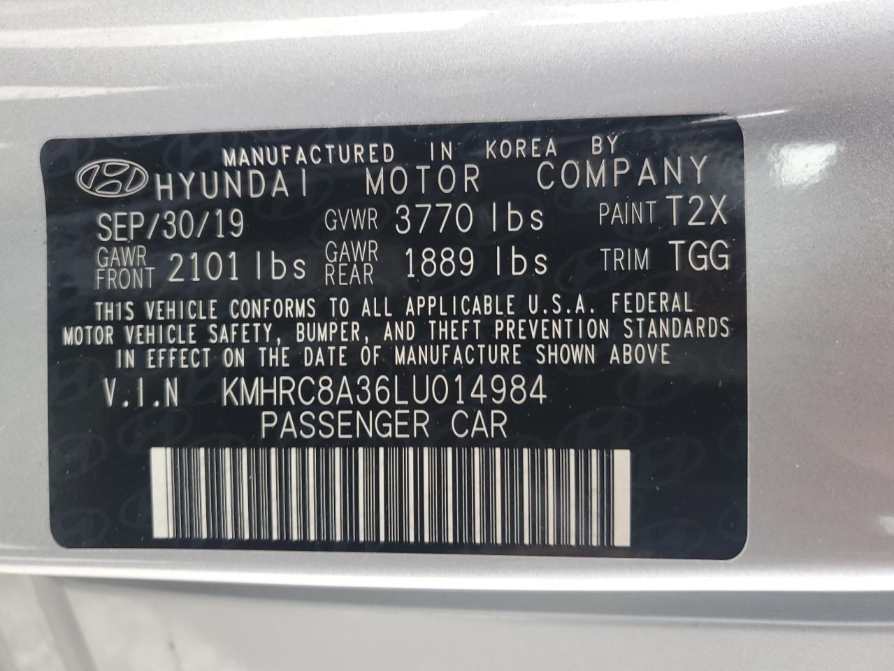 2020 Hyundai Venue VIN KMHRC8A36LU014984 Copart auction photo, all over damage thumbnail 13