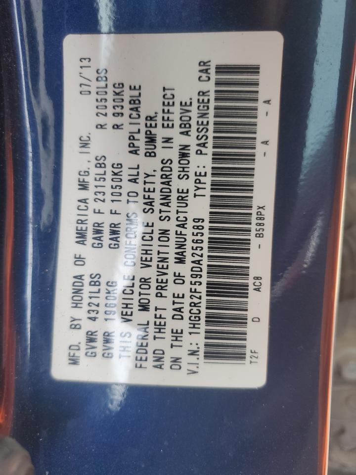 2013 Honda Accord VIN 1HGCR2F59DA256589 Copart auction photo, rear end / minor dent/scratches damage thumbnail 12