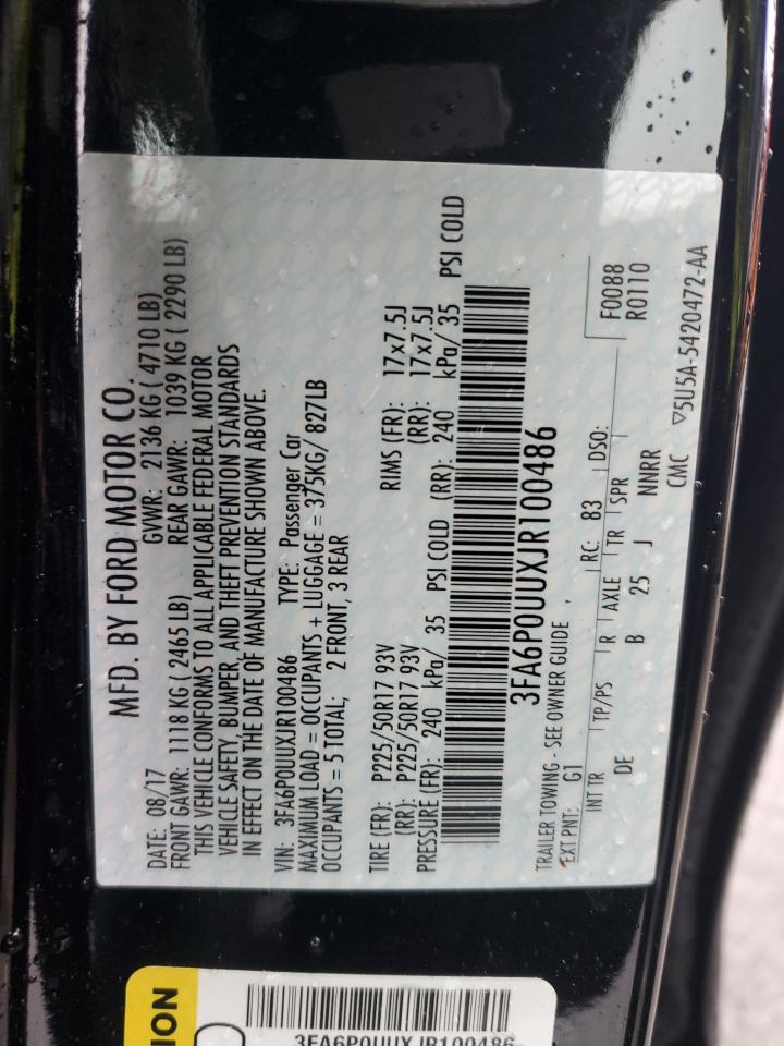 2018 Ford Fusion VIN 3FA6P0UUXJR100486 Copart auction photo, rear end damage thumbnail 13