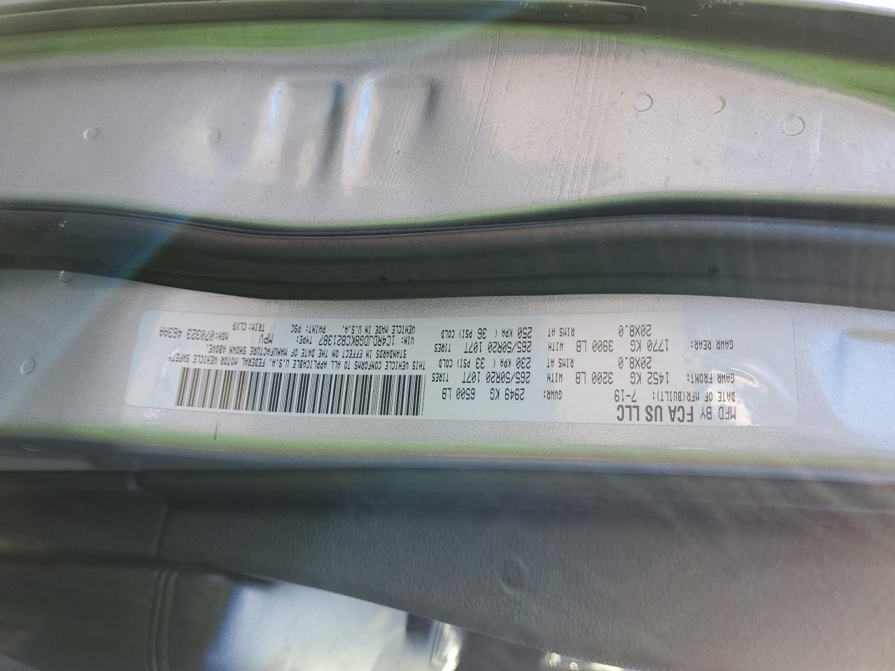 2019 Dodge Durango VIN 1C4RDJDG8KC821387 Copart auction photo, front end / minor dent/scratches damage thumbnail 13