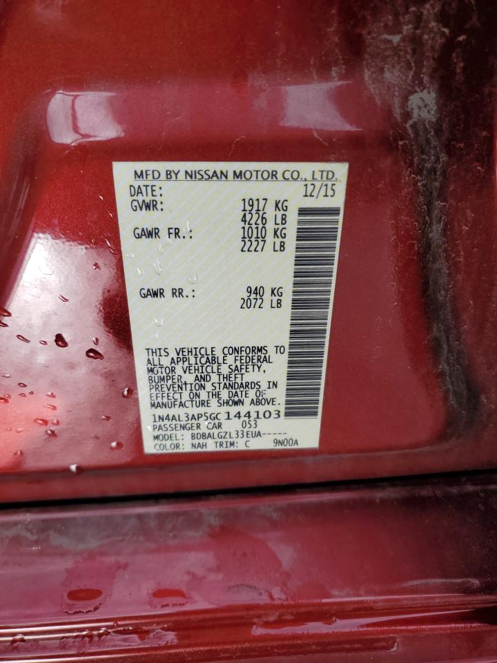 2016 Nissan Altima VIN 1N4AL3AP5GC144103 Copart auction photo, side damage thumbnail 12