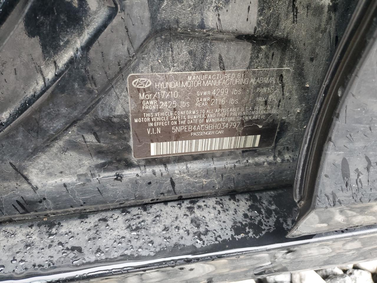 2011 Hyundai Sonata VIN 5NPEB4AC9BH034797 Copart auction photo, front end damage thumbnail 15