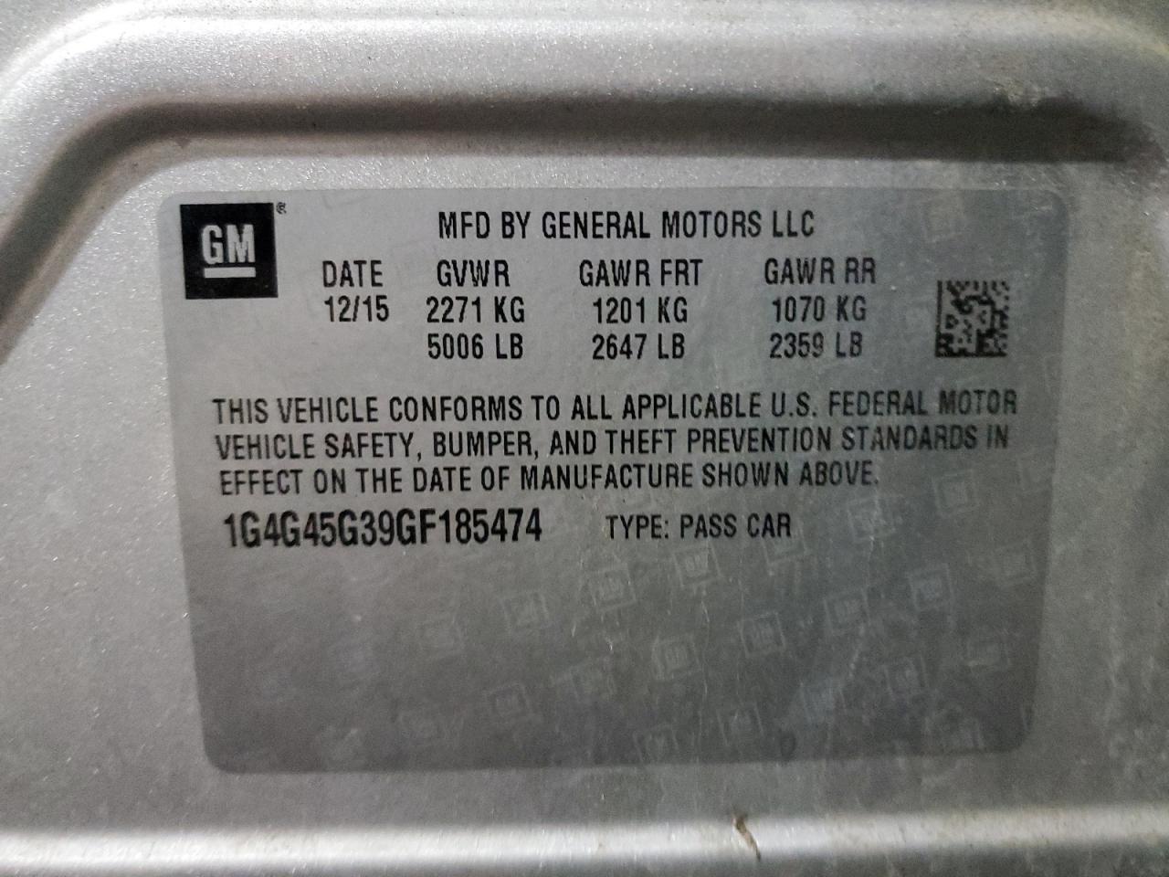 2016 Buick LaCrosse VIN 1G4G45G39GF185474 Copart auction photo, front end damage thumbnail 13
