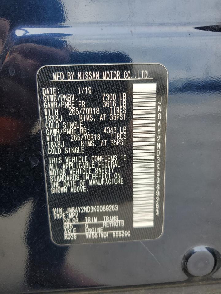 2019 Nissan Armada VIN JN8AY2ND3K9089263 Copart auction photo, front end damage thumbnail 13