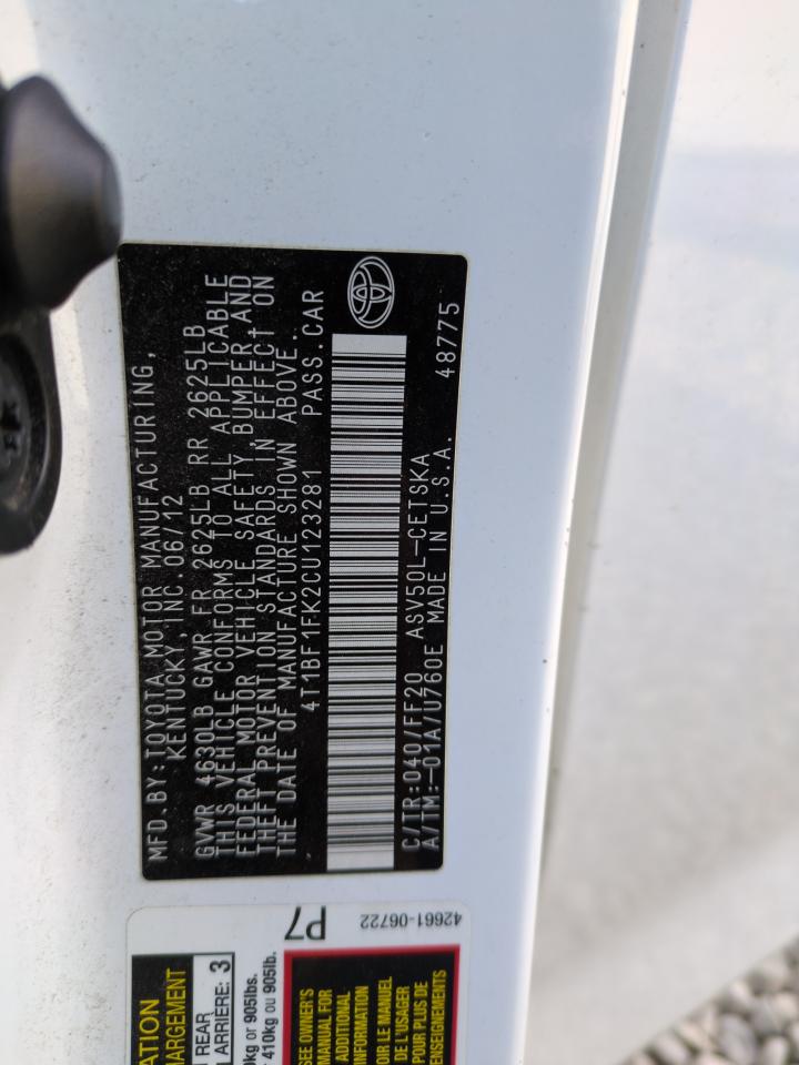2012 Toyota Camry VIN 4T1BF1FK2CU123281 Copart auction photo, front end damage thumbnail 12