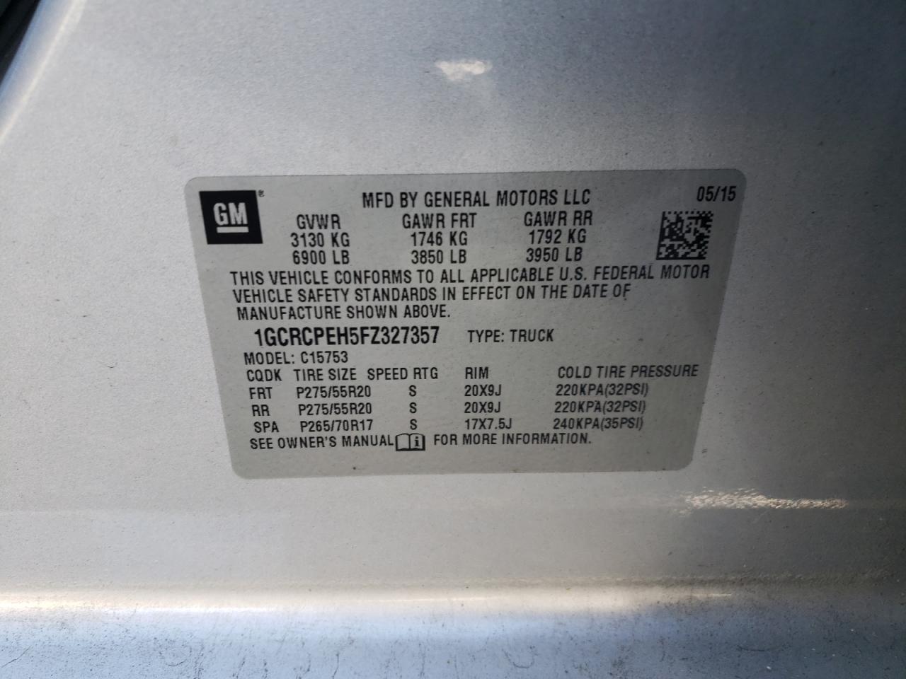 2015 Chevrolet Silverado VIN 1GCRCPEH5FZ327357 Copart auction photo, all over damage thumbnail 13