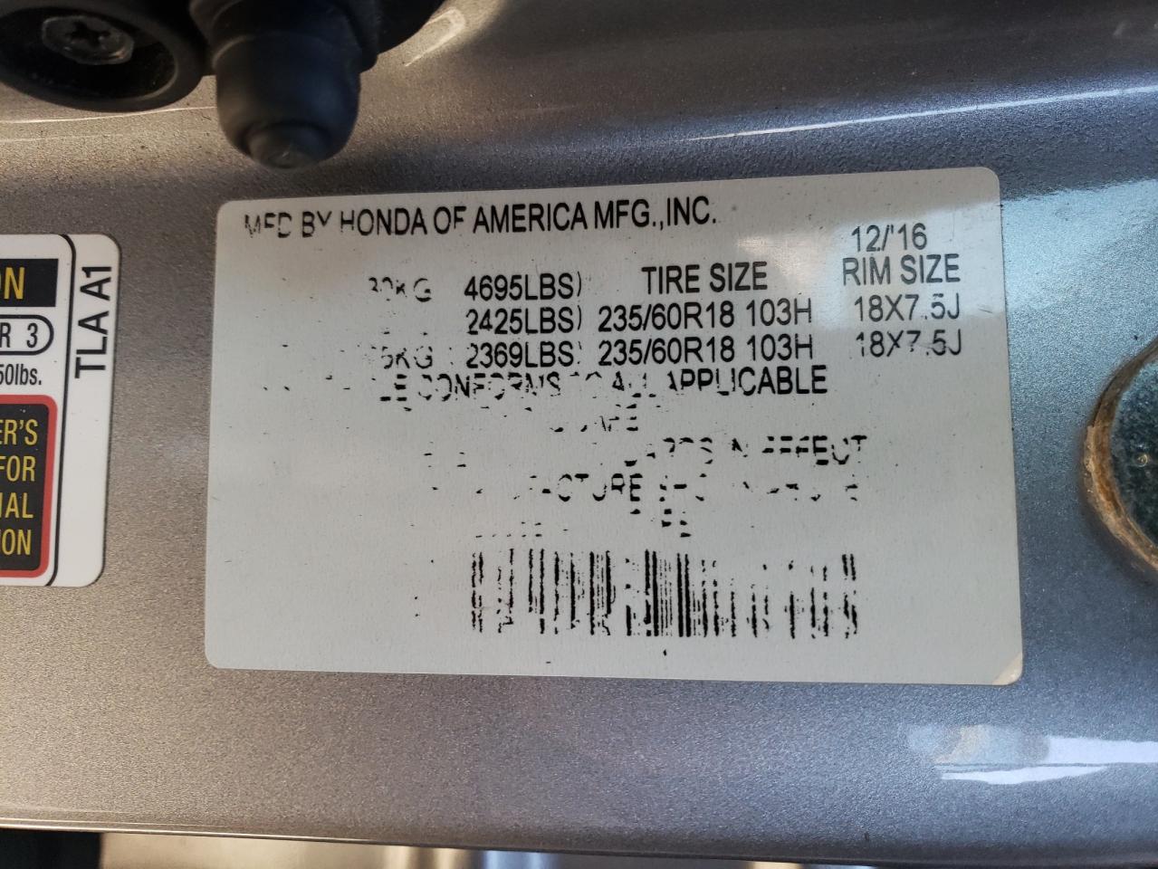 2017 Honda CR-V VIN 5J6RW2H85HL006814 Copart auction photo, front end damage thumbnail 14