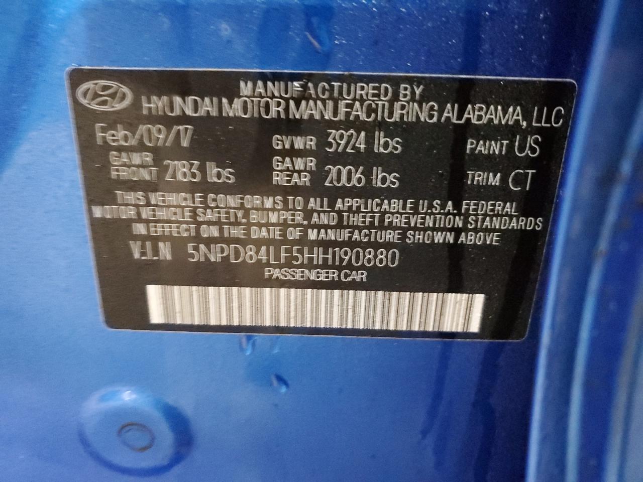 2017 Hyundai Elantra VIN 5NPD84LF5HH190880 Copart auction photo, front end damage thumbnail 14
