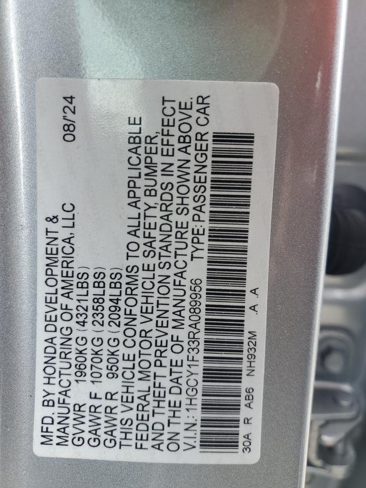 2024 Honda Accord VIN 1HGCY1F33RA089956 Copart auction photo, front end / mechanical damage thumbnail 15