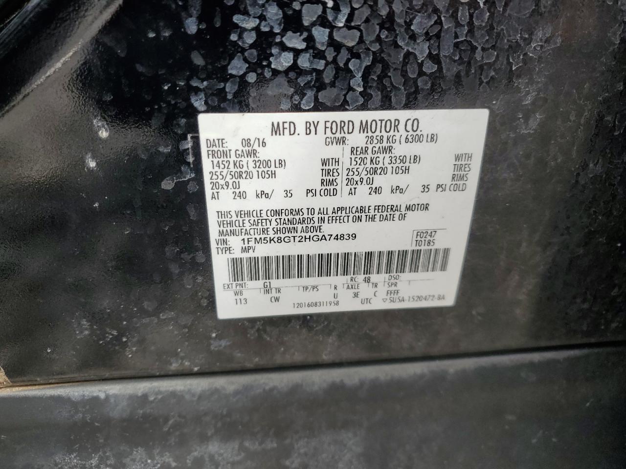 2017 Ford Explorer VIN 1FM5K8GT2HGA74839 Copart auction photo, all over damage thumbnail 13