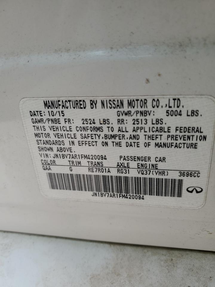 2015 Infiniti Q50 VIN JN1BV7AR1FM420094 Copart auction photo, front end damage thumbnail 14