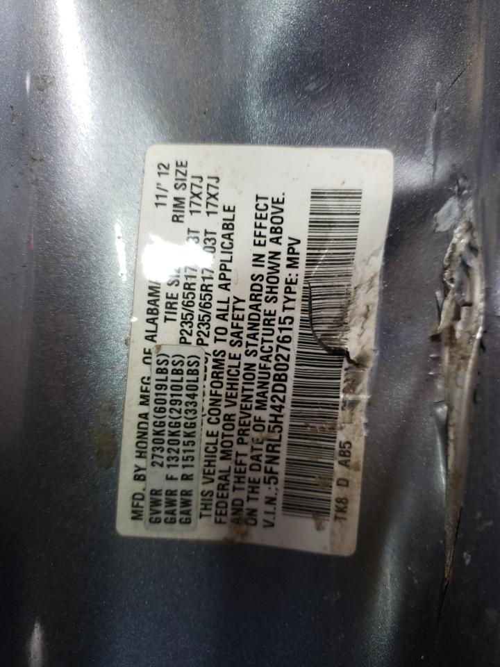2013 Honda Odyssey VIN 5FNRL5H42DB027615 Copart auction photo, side damage thumbnail 13