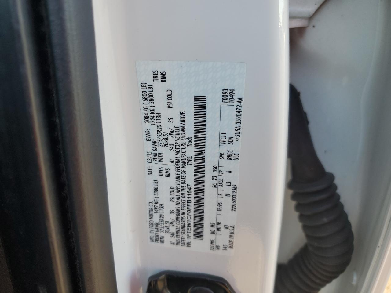 2015 Ford F-150 VIN 1FTEW1CF0FFB11647 Copart auction photo, front end damage thumbnail 14