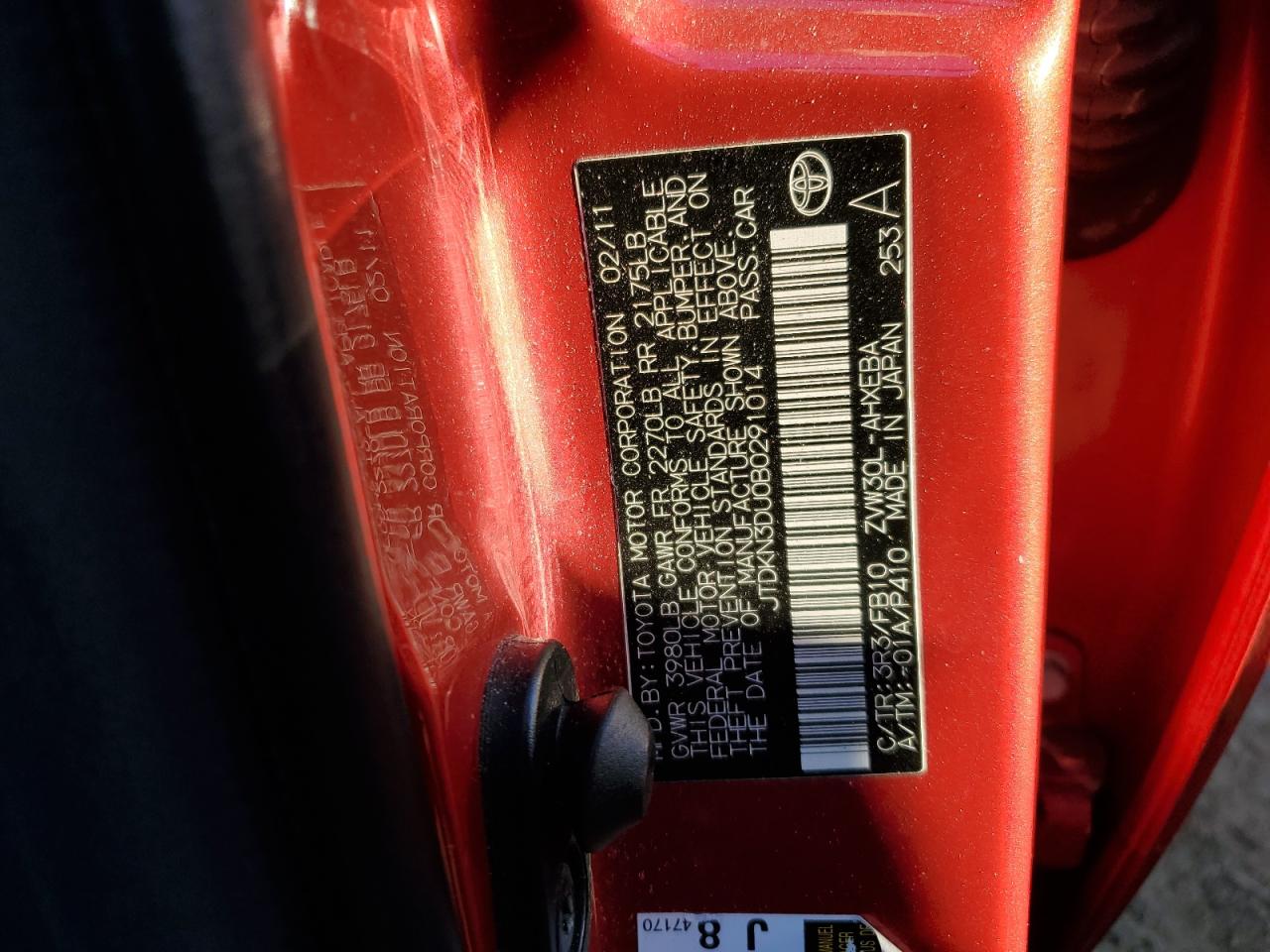 2011 Toyota Prius VIN JTDKN3DU0B0291014 Copart auction photo, rear end damage thumbnail 15