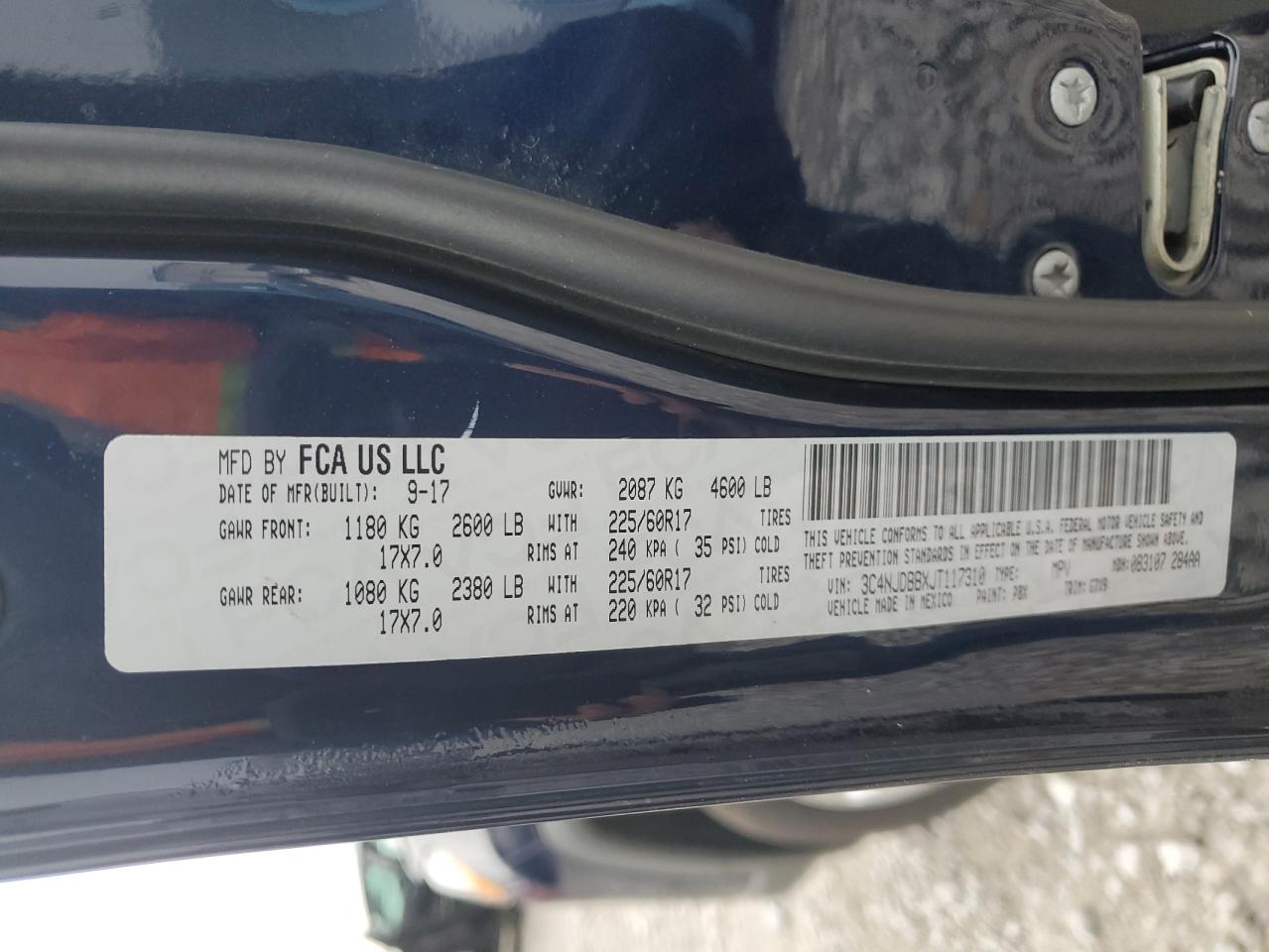 2018 Jeep Compass VIN 3C4NJDBBXJT117310 Copart auction photo, rear end damage thumbnail 13