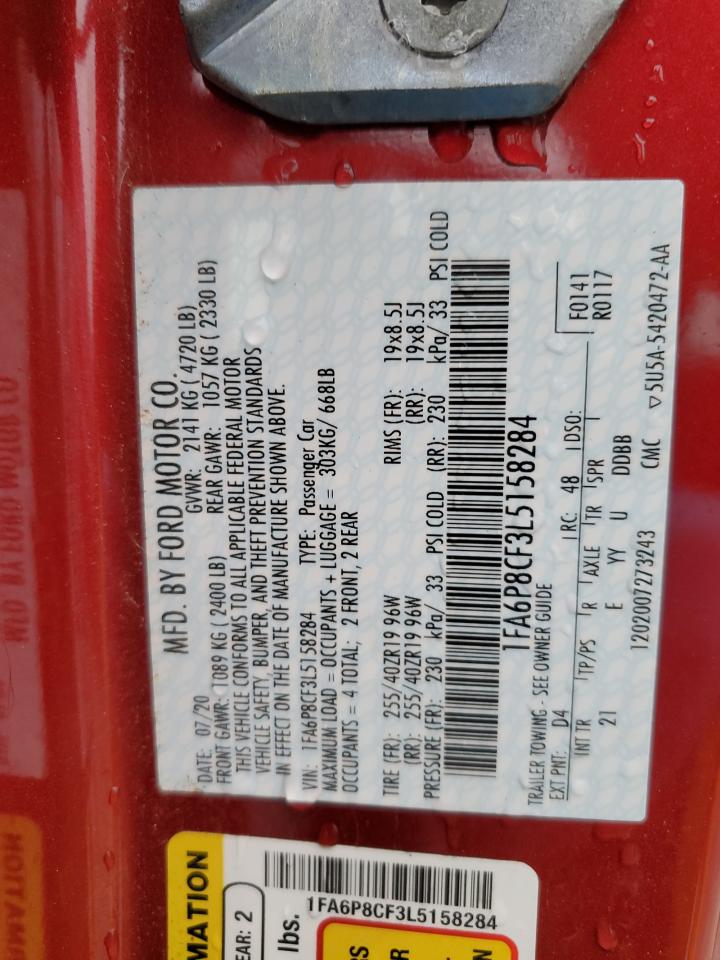 2020 Ford Mustang VIN 1FA6P8CF3L5158284 Copart auction photo, front end / side damage thumbnail 12
