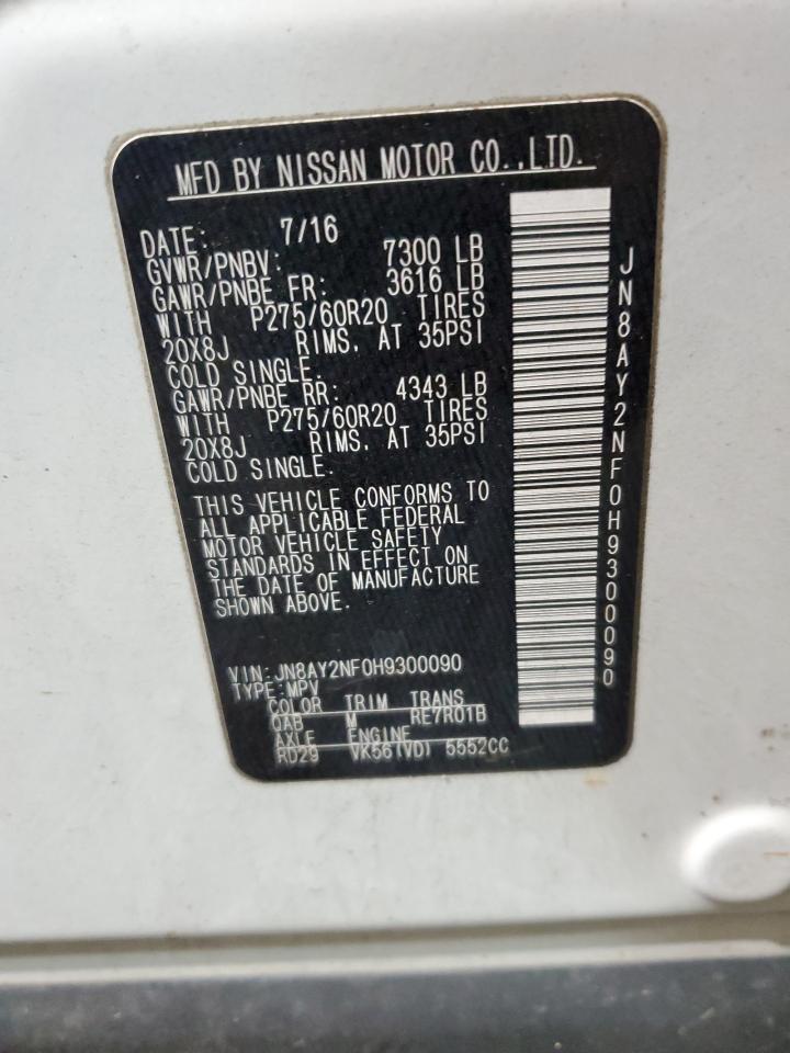 2017 Nissan Armada VIN JN8AY2NF0H9300090 Copart auction photo, front end / minor dent/scratches damage thumbnail 15