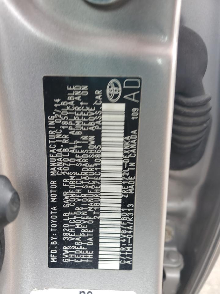 2014 Toyota Corolla VIN 2T1BURHE7EC110865 Copart auction photo, front end damage thumbnail 14