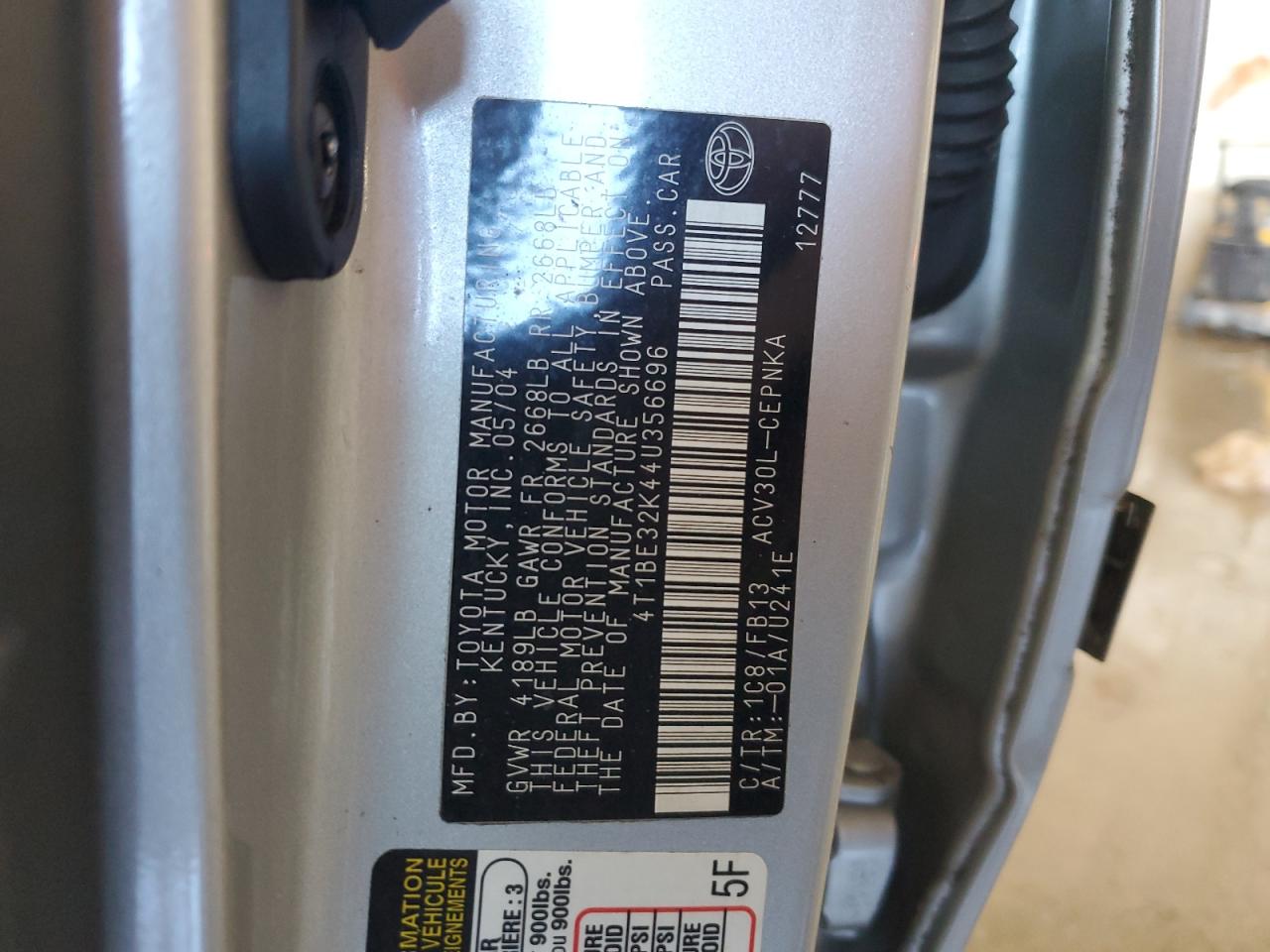 2004 Toyota Camry VIN 4T1BE32K44U356696 Copart auction photo, all over damage thumbnail 13